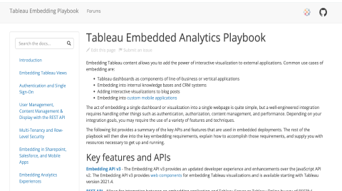 Screenshot of the Tableau Embedded Analytics Playbook